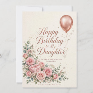 Cartão de Aniversário Elegante Rosa Dourado Floral