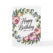 Cartão de aniversário em aquarela floral pastel pa
