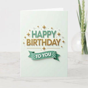 Cartão de Aniversário em Dourado e Verde Menta