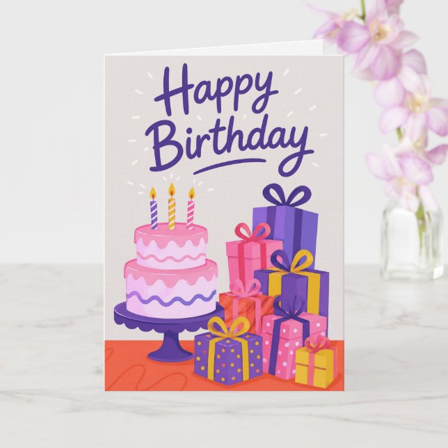 Cartão de aniversário em Premium Linen (Orquídea)