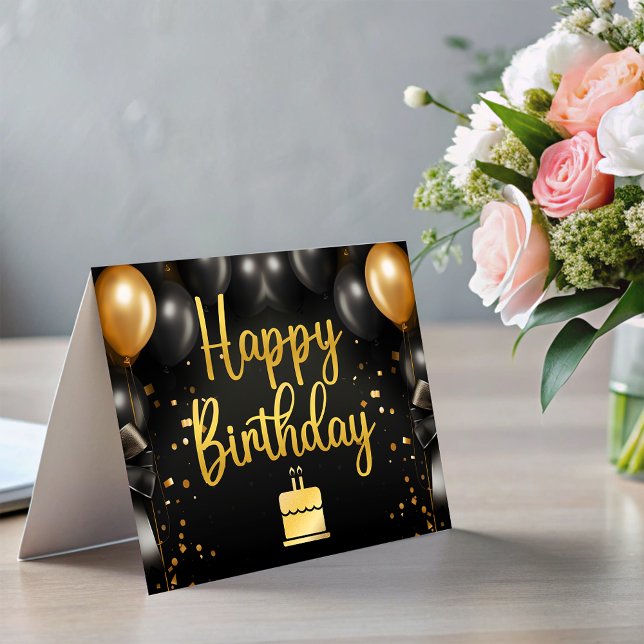 Cartão de Aniversário Empresarial Balões de Ouro P (Black Gold Balloons Business Happy Birthday card)