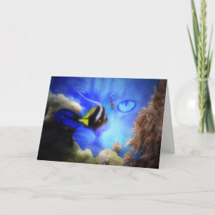 Cartão de Aniversário Engraçado com Gato e Peixe