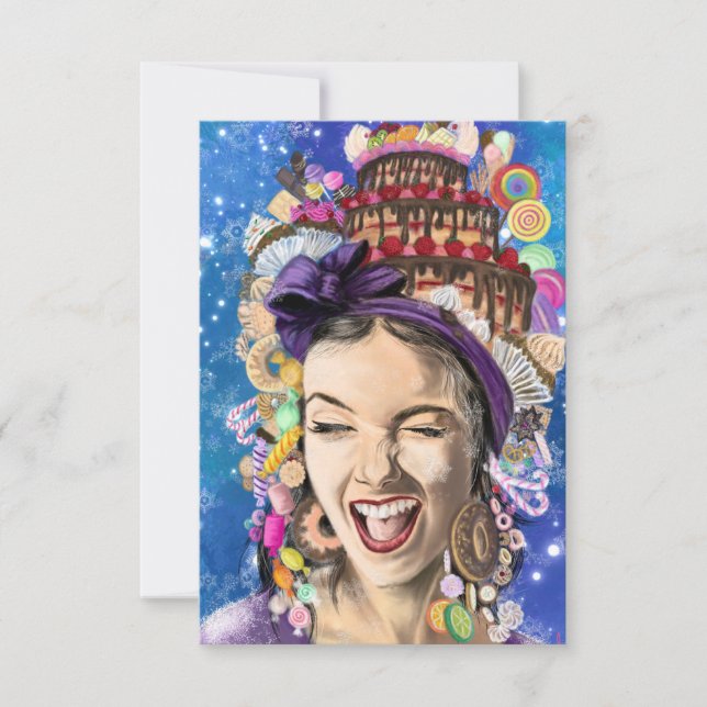 Cartão de Aniversário Engraçado com Mulher Feliz (Frente)