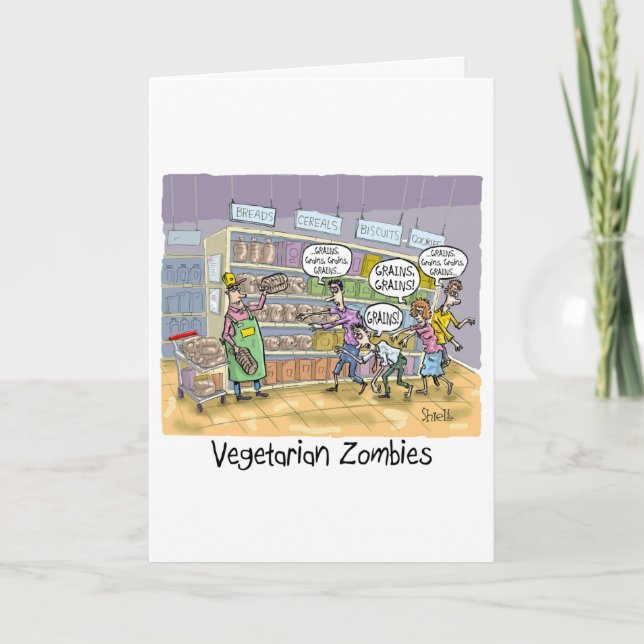 Cartão de Aniversário Engraçado com - Zombies Vege (Frente)