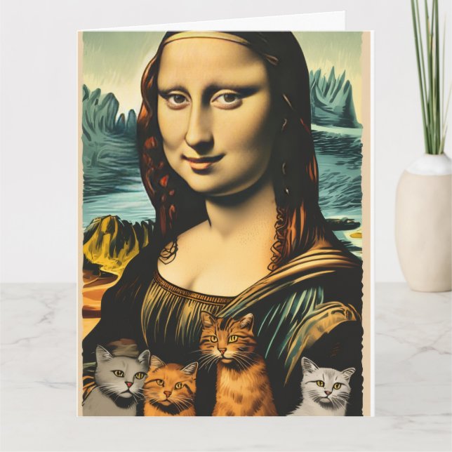 Cartão de aniversário engraçado da Mona Lisa com g (Frente)