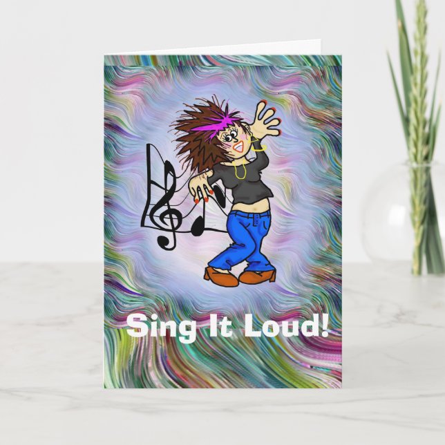 Cartão de Aniversário Engraçado de Cantora Rock (Frente)