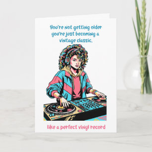 Cartão de aniversário engraçado de DJ retrô para a