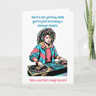 Cartão de aniversário engraçado de DJ retrô para a
