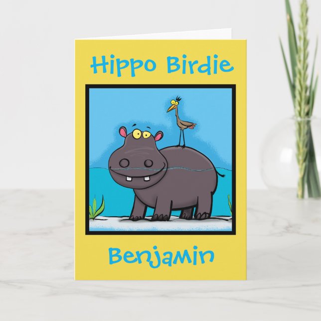 Cartão de aniversário engraçado de Hippo birdie (Frente)