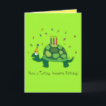 Cartão de Aniversário Engraçado de Tartaruga<br><div class="desc">Deseje a um amigo um aniversário incrível de tartaruga com este cartão de saudação de tartaruga adorável!  Sua casca de tartaruga está segurando as velas,  ou esse bolo também? A placa tem um dentro de cor contrastante que é fácil de escrever.</div>