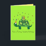 Cartão de Aniversário Engraçado de Tartaruga<br><div class="desc">Deseje a um amigo um aniversário incrível de tartaruga com este cartão de saudação de tartaruga adorável!  Sua casca de tartaruga está segurando as velas,  ou esse bolo também? A placa tem um dentro de cor contrastante que é fácil de escrever.</div>