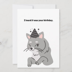 Cartão de Aniversário Engraçado do Gato Cinza