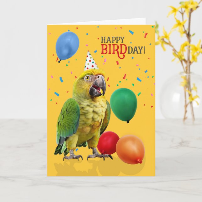 Cartão de Aniversário Engraçado do Papagaio Amazon (Flor Amarela)
