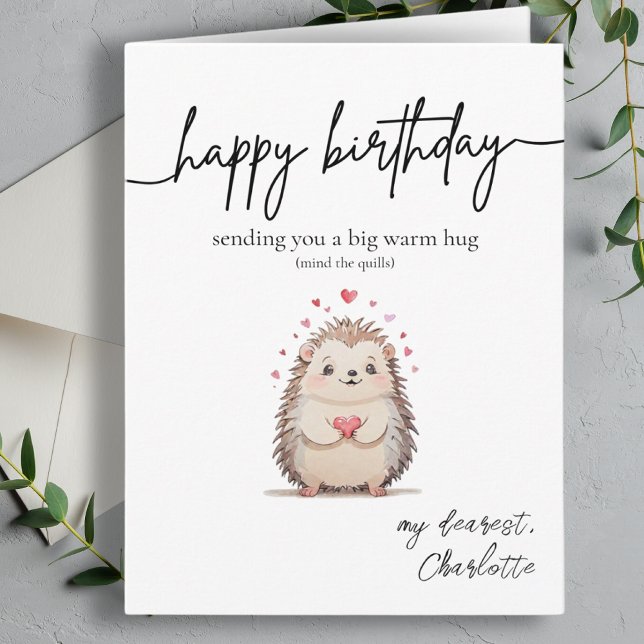 Cartão de Aniversário Engraçado e Cóteo (Funny & Cute Watercolor Hedgehog Birthday Card)