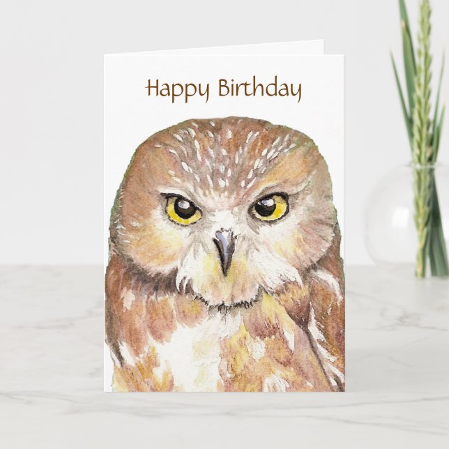 Cartão de Aniversário Engraçado Insult Owl (Frente)