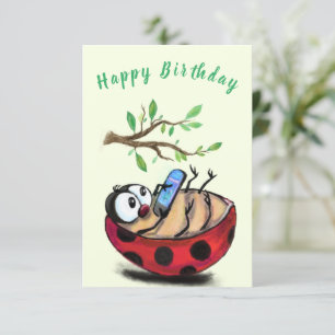 Cartão de Aniversário Engraçado Ladybug Feliz por