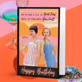 Cartão de aniversário engraçado retrô Melhor Amiga