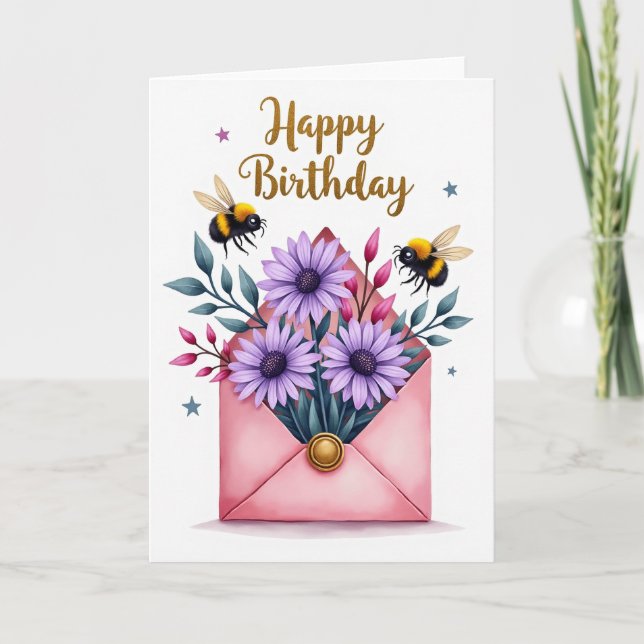 Cartão de Aniversário Envelope Rosa (Frente)