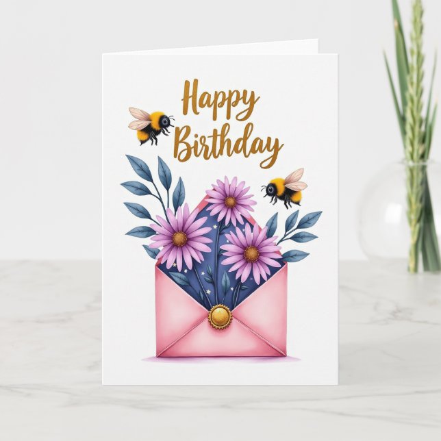 Cartão de Aniversário Envelope Rosa Doce (Frente)