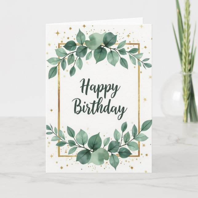 Cartão de Aniversário Esmeralda Dourado (Frente)