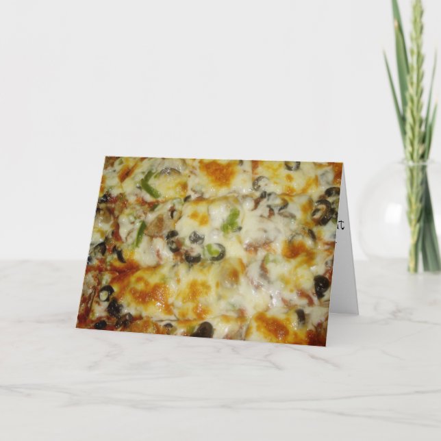 Cartão de aniversário "Especial com pizza negra" (Frente)