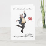 Cartão de aniversário específico à idade do 90 do<br><div class="desc">Um cartão de aniversário luz-hearted do 90 para que você personalize. Esta ilustração pintado à mão do watercolour de uma dança de um homem mais idoso é por Judy Adamson e o texto da capa é uma cotação encorajadora de Abraham Lincoln. Você pode adicionar sua própria mensagem ao interior do...</div>