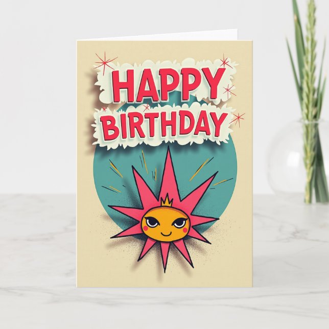 Cartão de Aniversário Estrela Explosiva Festiva (Frente)