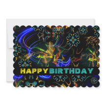 Cartão de Aniversário Explosão Exótica de Fogos de