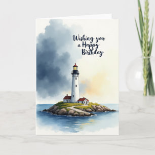Cartão de Aniversário Farol em Aquarela