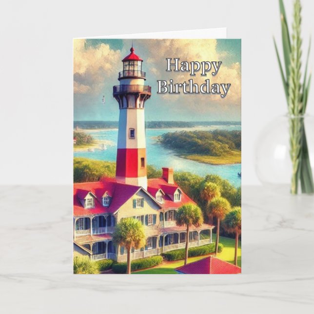 Cartão de Aniversário Farol em Aquarela (Frente)