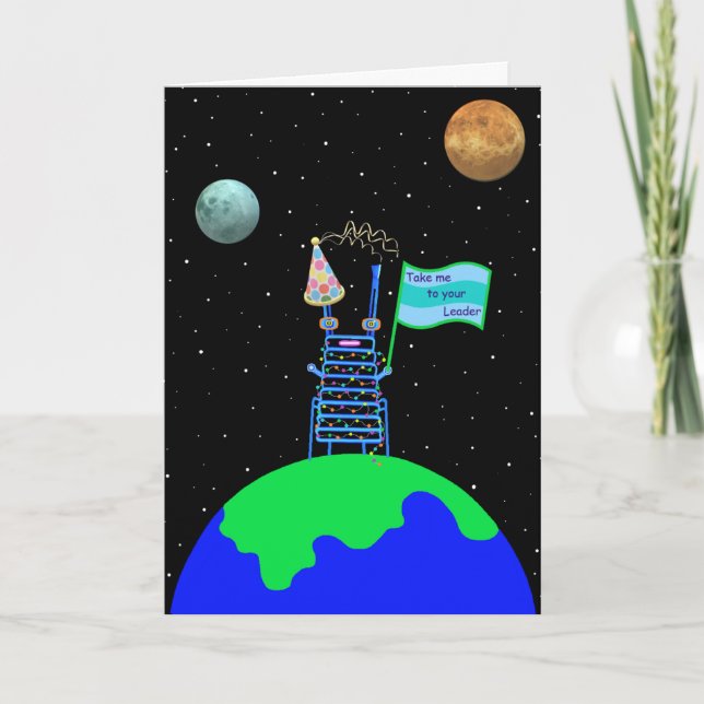 Cartão de aniversário feliz alienígena de Jo Image (Frente)