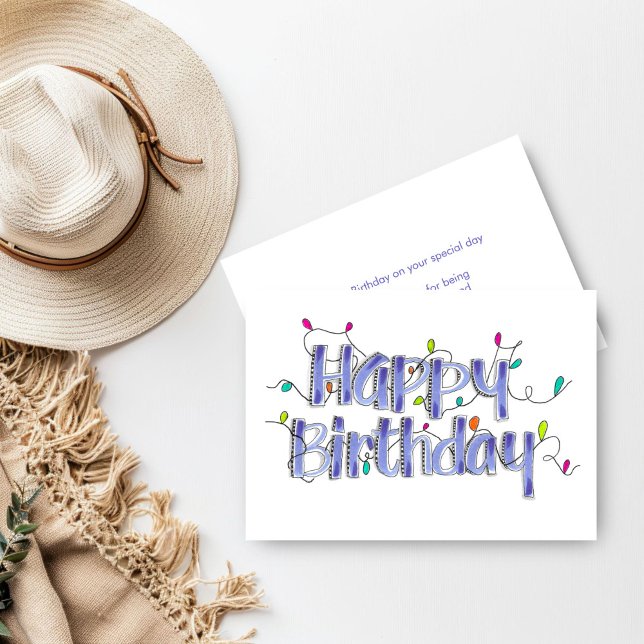 Cartão de Aniversário Feliz Azul Dusty (Dusty Blue Hand Lettered Happy Birthday Card)