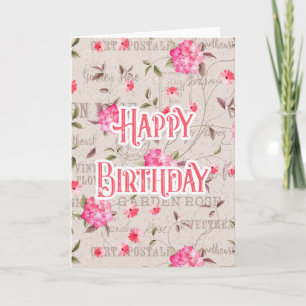 Cartão de Aniversário Feliz bonito Vintage Floral