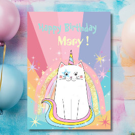 Cartão de Aniversário Feliz Caticórnio Meow-Gical