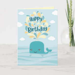Cartão de aniversário feliz com baleia de animais