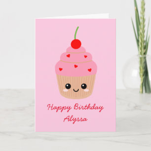 Cartão de Aniversário Feliz com Caráter de Cupcake