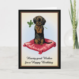 Cartão de Aniversário Feliz com Dachshund Fofo