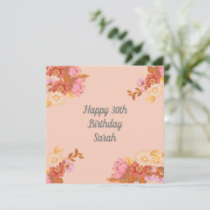 Cartão de Aniversário Feliz com Florais Personaliz