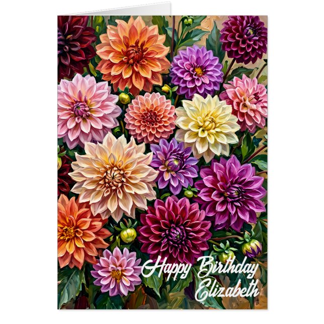 Cartão de Aniversário Feliz com Flores Coloridas d (Frente)