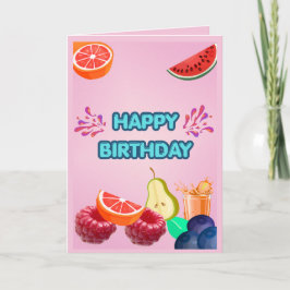 Cartão de Aniversário Feliz com Frutas Coloridas