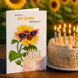 Cartão de Aniversário Feliz com Girassol e Óculos 
