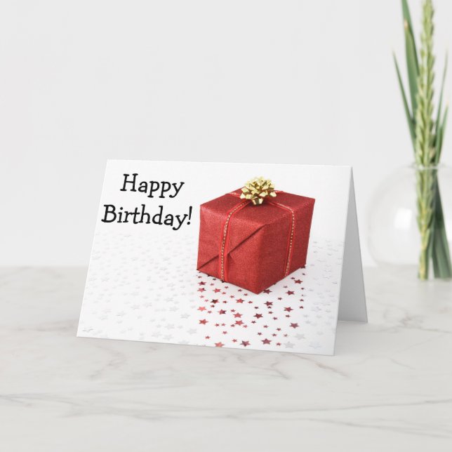 Cartão de Aniversário Feliz com Presente e Estrela (Frente)