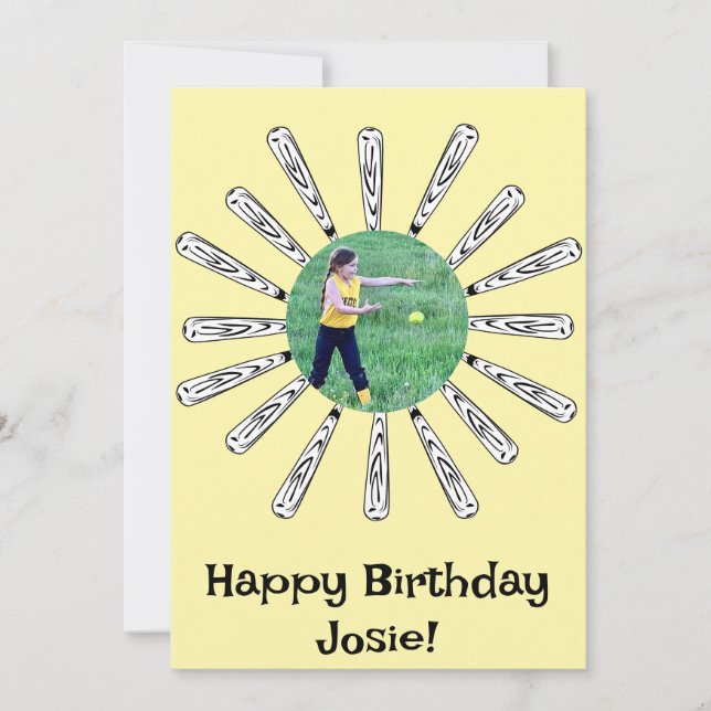 Cartão de Aniversário Feliz da Flor do Softball Ba (Frente)