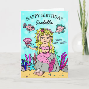 Cartão de Aniversário Feliz da Linda Mermaid Rosa