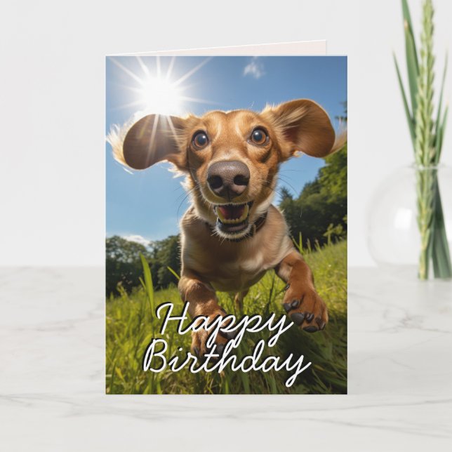 Cartão de Aniversário Feliz Dachshund Personalizad (Frente)