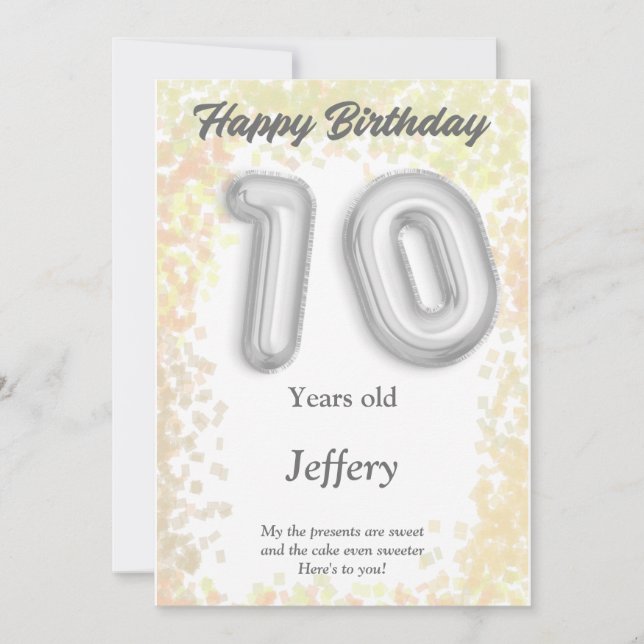 Cartão de Aniversário Feliz de 10 anos (Frente)