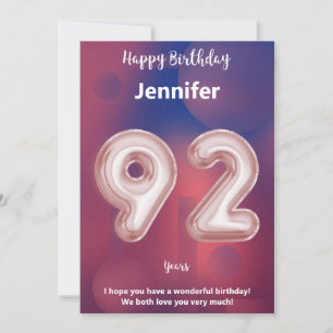 Cartão de aniversário feliz de 92 anos
