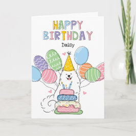 Cartão de Aniversário Feliz de Cachorro Branco Sam