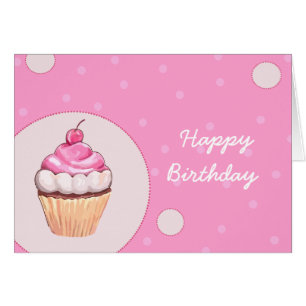 Cartão de Aniversário Feliz de Cupcake Rosa de Ani