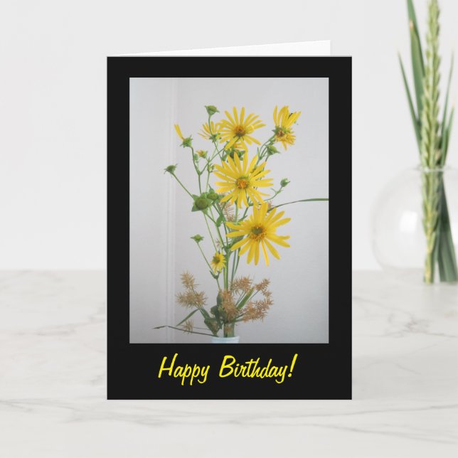 Cartão de Aniversário Feliz de Flores Amarelas (Frente)